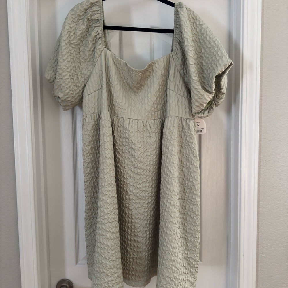 Textured Puff Sleeve Dress in Light Green